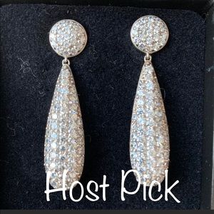 ❤️ Jean Dousset Pavê Simulated Diamond Tear Drop  Earrings Sterling Silver 925